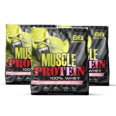 COLOSSAL LABS Muscle Whey Protein Flavored Protein Powder, 25,000mg Amino Acids/Serving, Cold Filtered(Packaging May Vary) (15 Pound (Pack of 3), Strawberry)