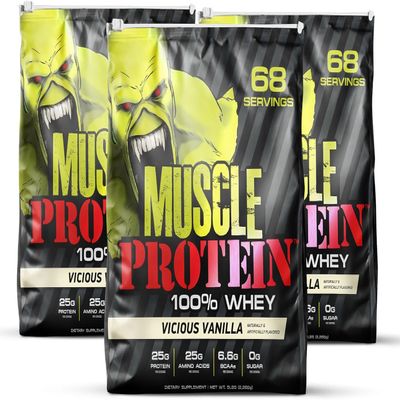 COLOSSAL LABS Muscle Whey Protein Flavored Protein Powder, 25,000mg Amino Acids/Serving, Cold Filtered(Packaging May Vary) (15 Pound (Pack of 3), Vanilla)
