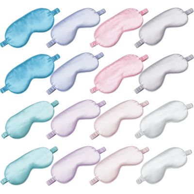Coume 16 Pieces Silk Sleep Mask Eye Coverings for Sleeping Smooth Soft Eye Covers Mask About 20 x 9.2 cm/ 7.87 x 3.62 Inch