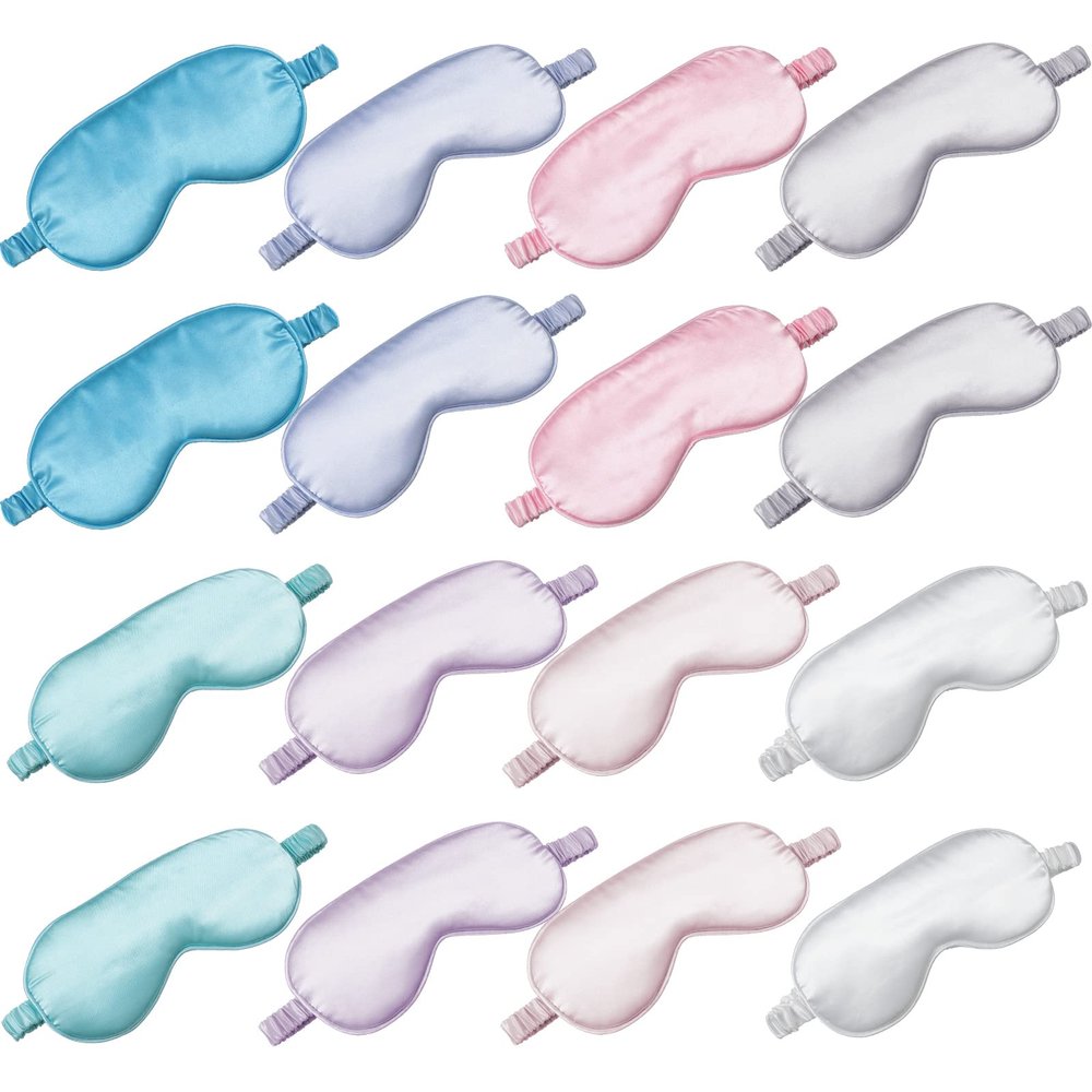 Coume 16 Pieces Silk Sleep Mask Eye Coverings for Sleeping Smooth Soft Eye Covers Mask About 20 x 9.2 cm/ 7.87 x 3.62 Inch