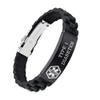 AOAMID Medical Alert Bracelets for Men Women Adjustable Free Engraving Sport Silicone Medical ID Bracelets 8.5 Inches (1Buckle-Black-type 1 diabete)