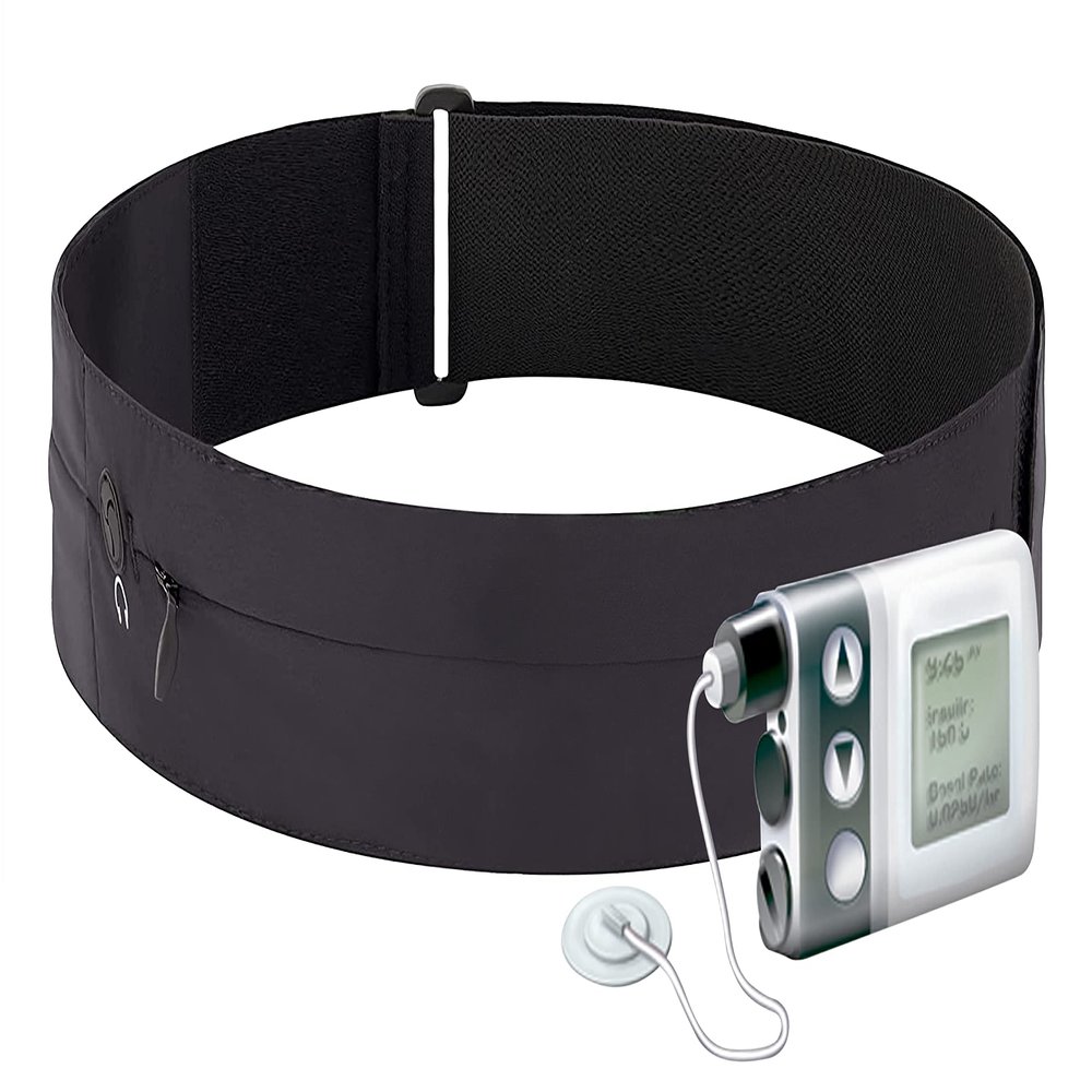 Athle Sport Insulin Pump Belt, 2 Stretch Pockets Fits Insulin Pump, Epipen, Phone, Wallet, Cards and Adjustable Waist Strap - X - Small, 20 inch - 22 inch - Black