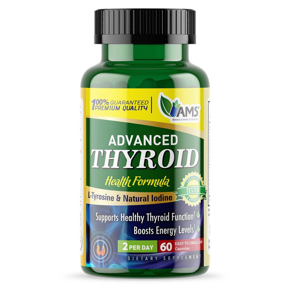 America Medic & Science Advanced Thyroid (60 Capsules) | Thyroid Support for Men and Women | Mood and Energy Booster Supplement | with Natural Ashwagandha, Iodine, Selenium, and Vitamin B12