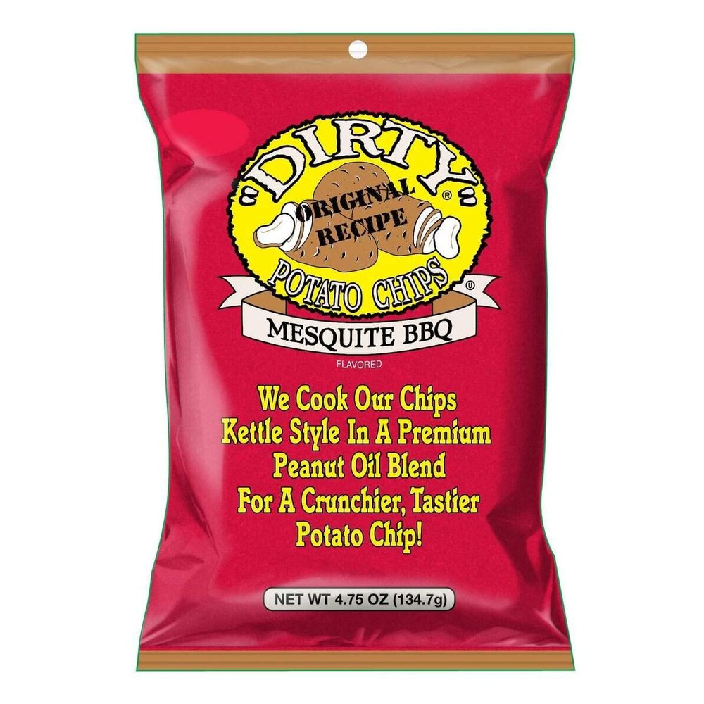 Dirty Potato Chips Dirty Kettle Chips Bag, Mesquite BBQ, 4.75 oz., 12 Count 4.75 Ounce (Pack of 12)
