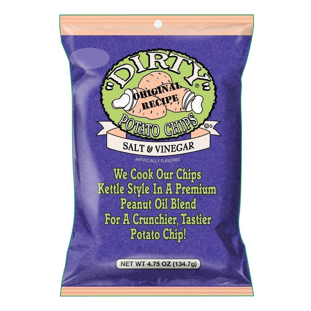 Dirty Potato Chips Dirty Kettle Chips Bag, Salt and Vinegar, 4.75 oz., 12 Count, 4.75 Ounce (Pack of 12)