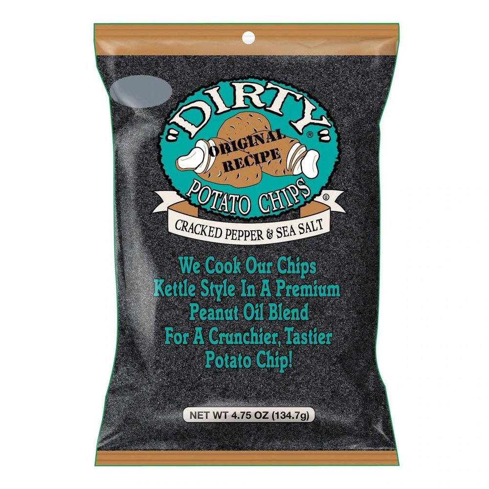 Dirty Potato Chips Dirty Kettle Chips Bag, Cracked Pepper and Sea Salt, 4.75 oz., 12 Count, 4.75 Ounce (Pack of 12)