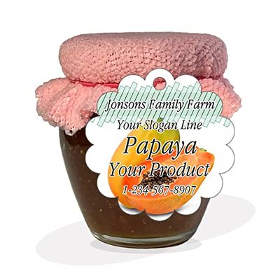 Fruits Jam Jelly Marmalade Candy Syrup Preserves Personalized Paper Tags for Present Your Home Homemade Canning or Farm Kitchen Name Product (Papaya)