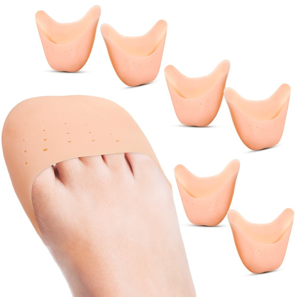 Zhanmai 6 Pcs Toe Cover Protectors for Women Silicone Toe Pouch Caps Gel Pads Pointe Shoes Protectors Gel Ballet Dance Sock Pads with Breathable Hole for Ball of Foot Metatarsal(Beige)