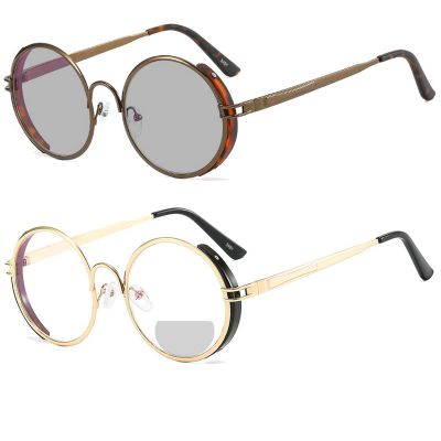 Transition Sunglasses Photochromic Bifocal Reading Glasses Men Women 2 pairs Fashion Light Far and Near Round Reader (2pcs-leopard&black, 3.0)