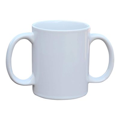 Ceramic Dual Handle Mug for Secure Hold | BPA-FREE Double Handled Ceramic Mugs to Aid Tremors and Secure hold | 11.83 US Fl. Oz. (350 Ml) - White Color