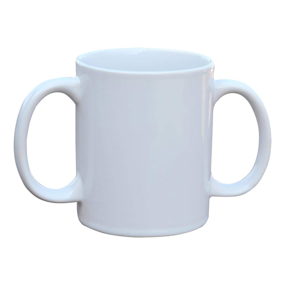 Ceramic Dual Handle Mug for Secure Hold | BPA-FREE Double Handled Ceramic Mugs to Aid Tremors and Secure hold | 11.83 US Fl. Oz. (350 Ml) - White Color