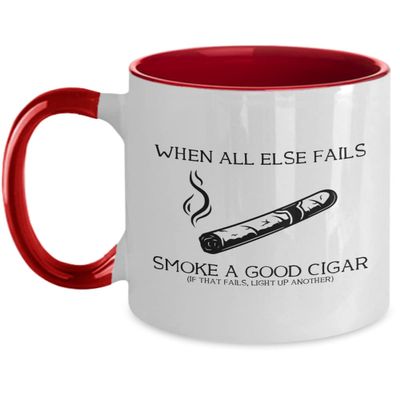 Cigar Mug Smoke a good cigar Funny Gift For Cigar Lover Two Tone, 11oz, Red