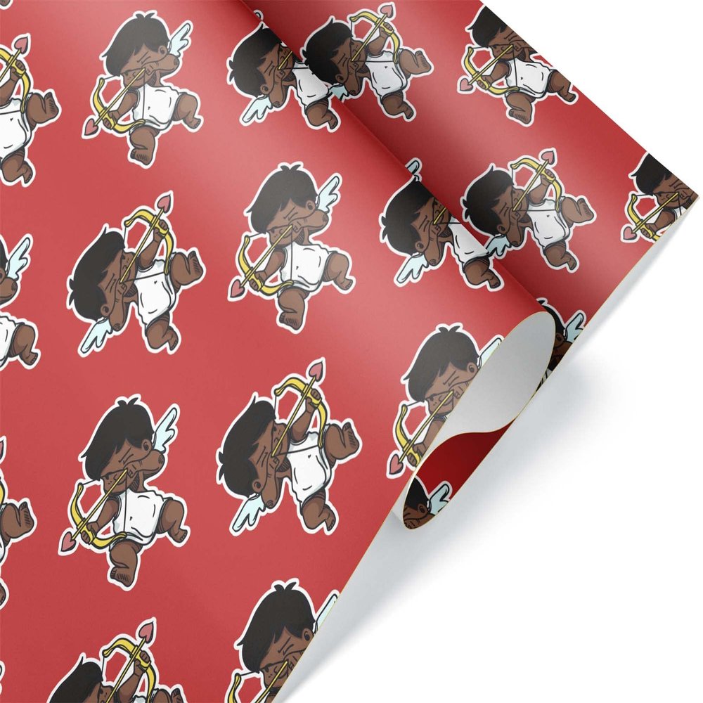 Cute African American Cupid Black Wrapping Paper Premium Valentine's Day Gift Wrap Party Decoration (12 foot x 30 inch roll)