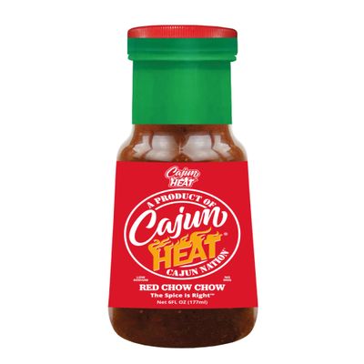 Cajun Nation CAJUN HEAT Red Chow Chow Relish 6oz  Crushed Red Pepper & Onion Spicy Relish, No MSG, Low Sodium Sweet Hot Pepper Flavor from Louisianas Cajun Coast- The Spice Is Right!