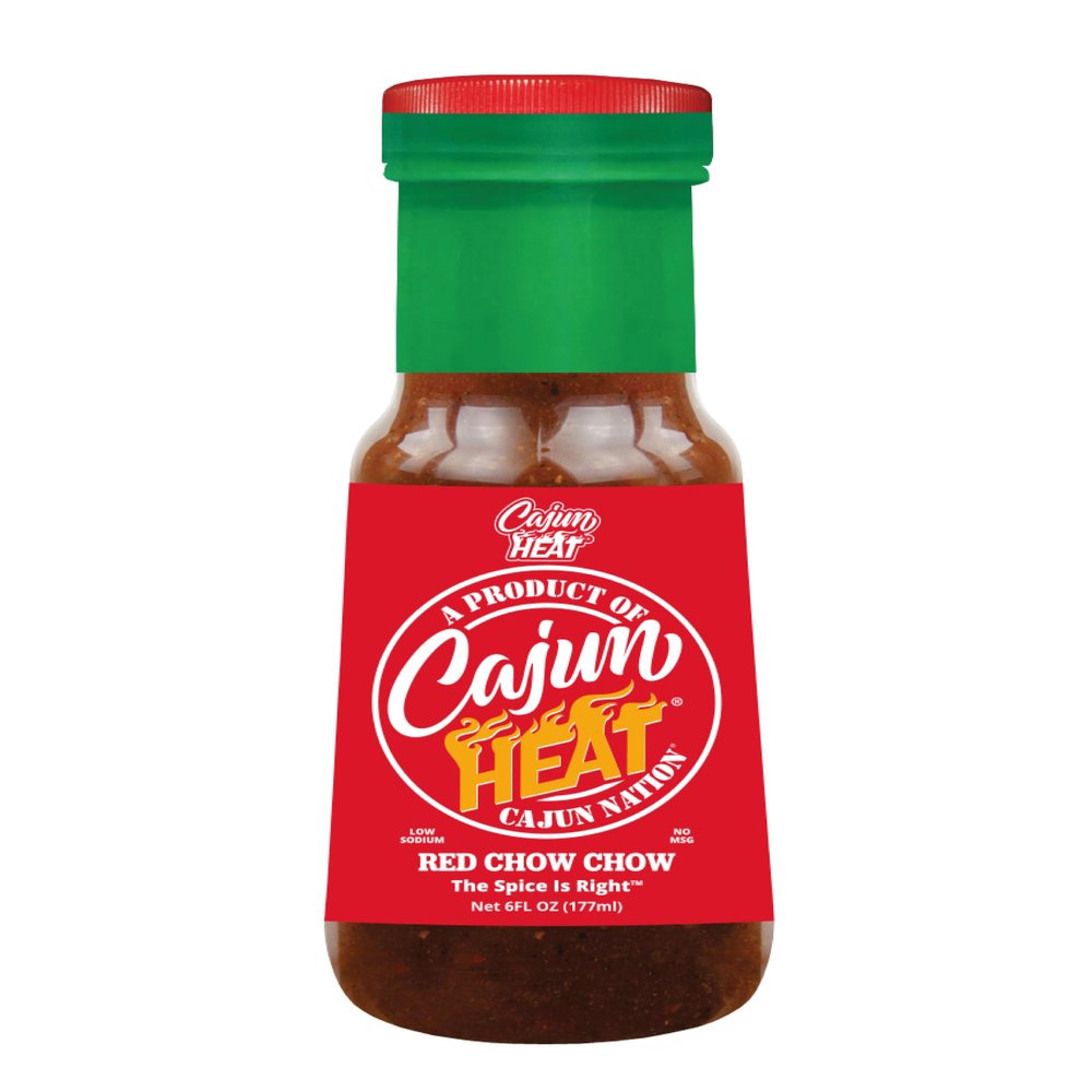 Cajun Nation CAJUN HEAT Red Chow Chow Relish 6oz  Crushed Red Pepper & Onion Spicy Relish, No MSG, Low Sodium Sweet Hot Pepper Flavor from Louisianas Cajun Coast- The Spice Is Right!