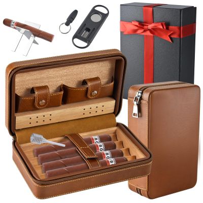 Cigar Humidor,Cigar Case Travel Cigar Humidors with V Cutter, Cigar Punch and Holder, Travel Cigar Humidor, Portable Leather Cigar Cases, Cigar Accessories, Men's Accessories Gift