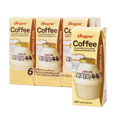 Binggrae Coffee Flavored Milk Drink Sweet and Creamy Korean Beverage Shelf-Stable 6.8 fl oz Cartons Pack of 6