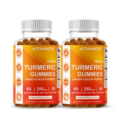 Vitamatic Turmeric Gummy with Ginger & Black Pepper Extract 60 Vegan Gummies Each | 2 Pack (120 Gummies) 95% Curcuminoids Powerful Antioxidant & Inflammatory Support