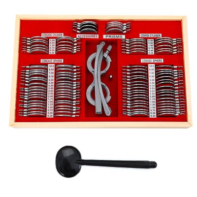 LOYALHEARTDY 104Pcs Trial Lens Set, Optical Lens Optometry Rim Kit Set Optical Trial Lens Kit With Metal Rims Sphere lenses Cylinder Lenses Prism (US Stock)