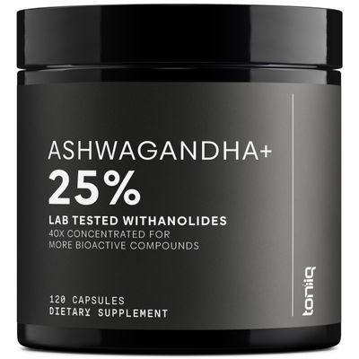 Toniiq Ashwagandha 40:1 Concentrated Extract 25% Withanolides Wild Harvested in India Highly Bioavailable with Black Pepper Third-Party Tested 120 Capsules - 1,300mg per Serving