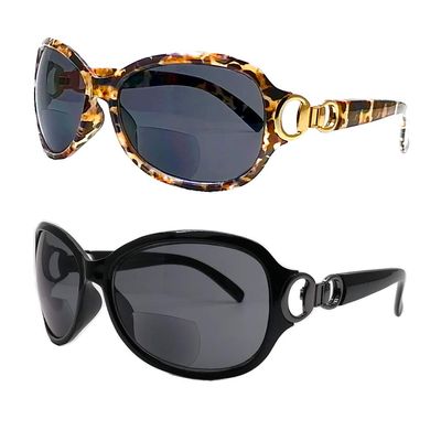 Apretyew 2 Pairs Bifocal Reading Sunglasses for Women Metal Decoration Vintage Street Fashion UV Protection Oversize Reader Sunglasses (Black&Tortoise, 2, multiplier_x)