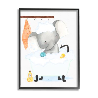 Stupell Industries Children's Baby Elephant Bubble Bath Rubber Duck Bathroom, Design by Erica Billups