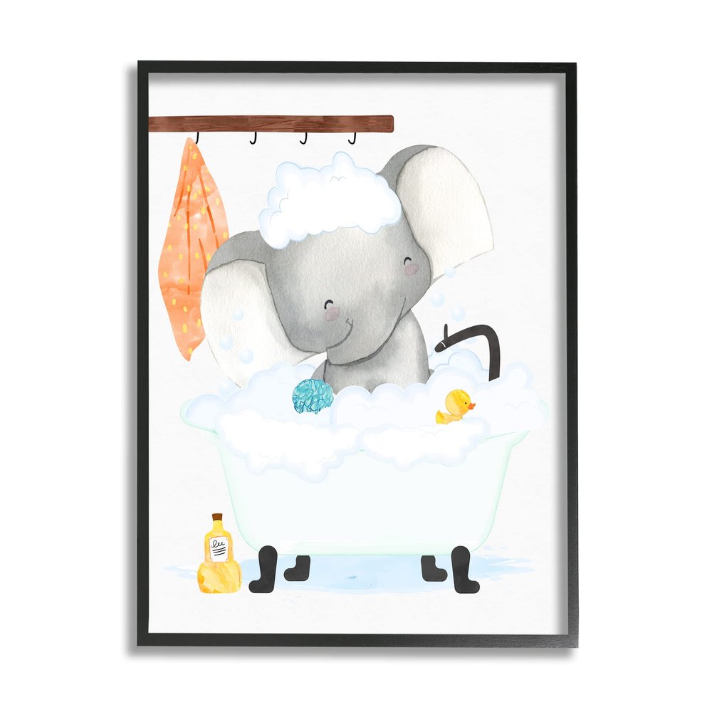 Stupell Industries Children's Baby Elephant Bubble Bath Rubber Duck Bathroom, Design by Erica Billups