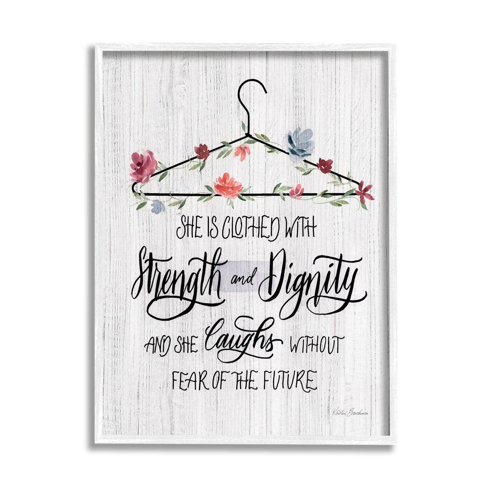 Stupell Industries Clothed with Strength Dignity Chic Motivational Laundry Phrase, Design by Kristen Brockmon