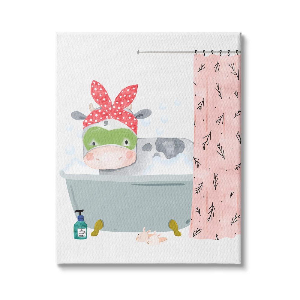 Stupell Industries Children's Farm Cow Bath Tub Bunny Slippers Bathroom, Design by Erica Billups