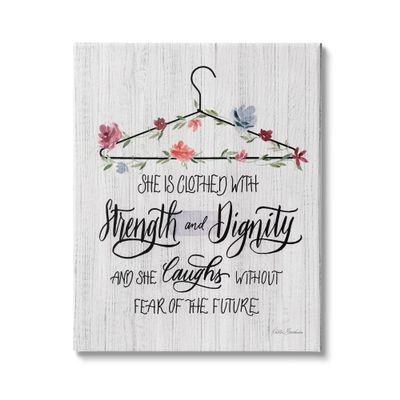 Stupell Industries Clothed with Strength Dignity Chic Motivational Laundry Phrase, Design by Kristen Brockmon
