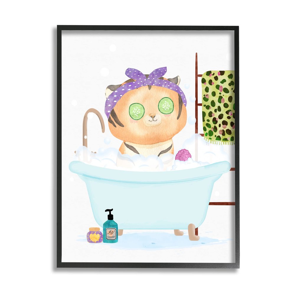 Stupell Industries Children's Tiger Bubble Bath Cute Safari Animal Bathroom, Design by Erica Billups