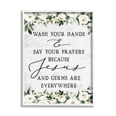Stupell Industries Wash Hands Say Prayers Jesus Germs Everywhere Phrase, Design by Lettered and Lined