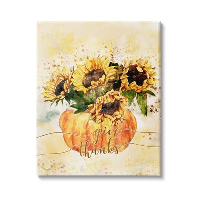 Stupell Industries Give Thanks Phrase Orange Pumpkin Sunflower Floral Burst, Design by Ziwei Li