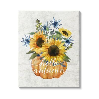 Stupell Industries Hello Autumn Phrase Blue Thistle Sunflower Pumpkin, Design by Ziwei Li