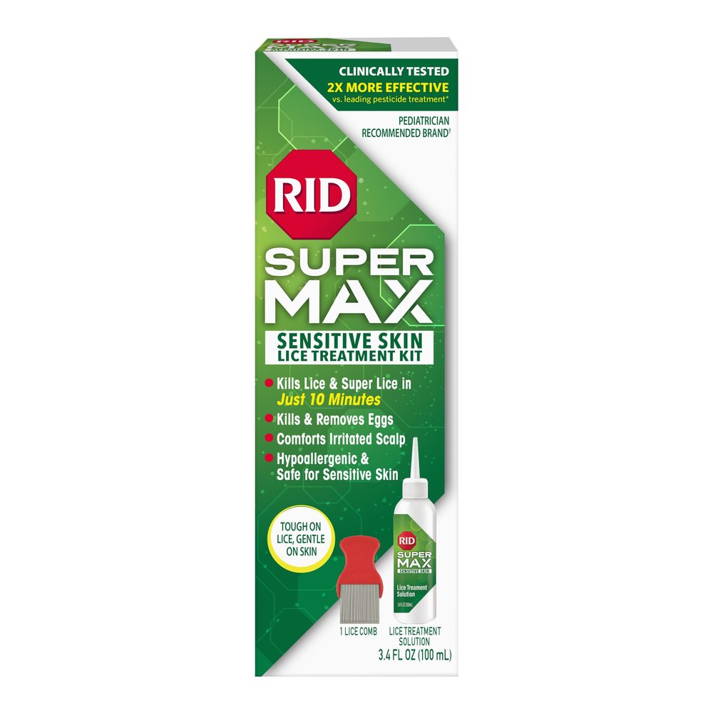 RID Super Max Sensitive Skin Lice Treatment, Kills Super Lice & Eggs, Safe for Sensitive Skin, Clinically Tested, Package Graphics May Vary