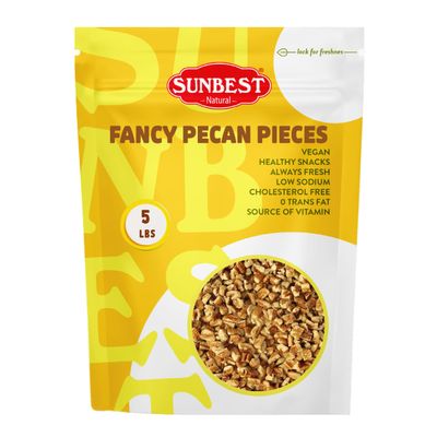 Sunbest Natural Fancy Georgia Raw Pecan Pieces 80oz (5 lbs) - Nutrient-Rich & Delicious Raw Pecans - Kosher, Non-GMO, Vegan-Friendly, Ideal for Cooking, Baking & Snacking - Superior to Organic