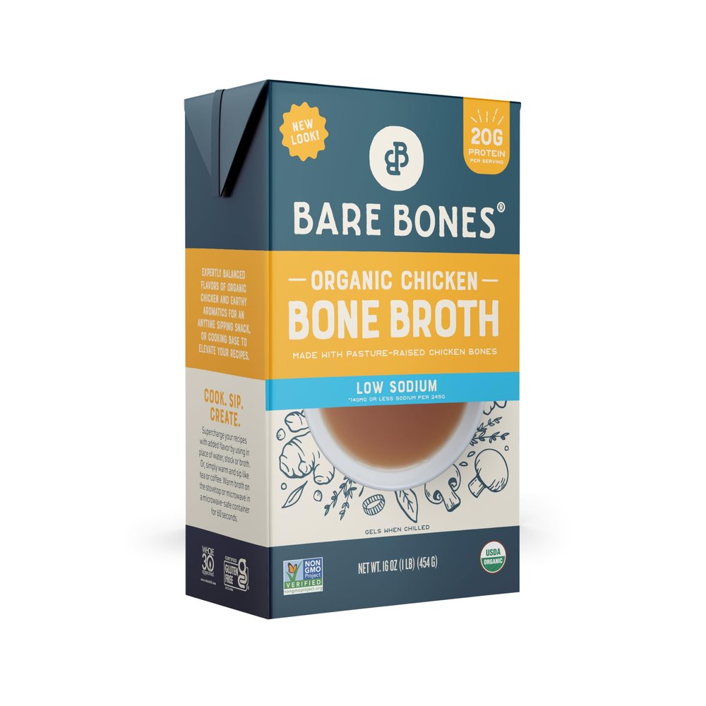 Bare Bones, Broth Bone Low Sodium Organic Chicken, 16 Ounce