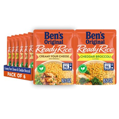 BEN'S ORIGINAL Ready Rice Creamy Four Cheese and Cheddar Broccoli Variety Pack, Easy Dinner Sides, 8.5 OZ Pouch (Pack of 6)