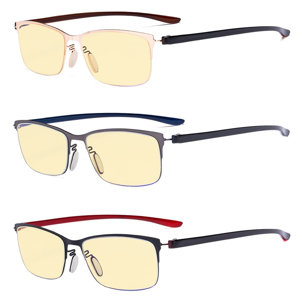 Eyekepper 3 Pack Ladies Computer Readers Semi-Rim Blue Light Blocking Reading Glasses Yellow Tinted +2.00
