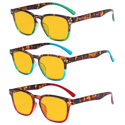 Eyekepper 3 Pack Vintage Design Blue Light Blocking Readers Blue Glare Filter Computer Reading Glasses Amber Tinted +2.25