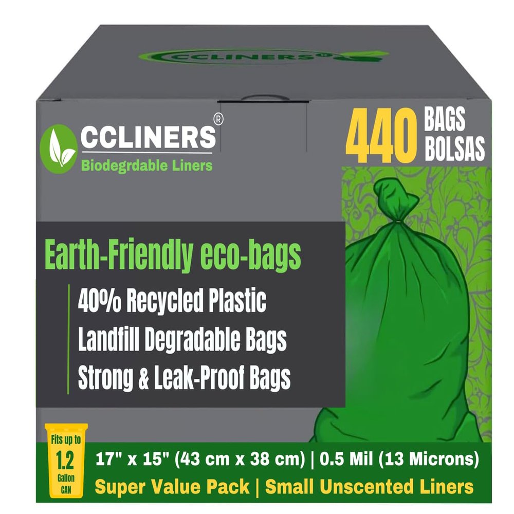 1.2 Gallon Biodegradable Small Trash Bags (440 ct.) 5 Liter Eco-Friendly Green Mini 1 Gallon Garbage Bags Made with EPI Can Liner for Home Kitchen Office (440 Bags)