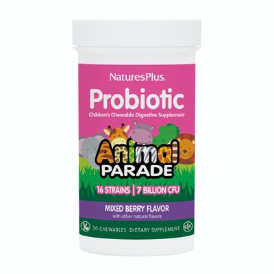 NaturesPlus Animal Parade Probiotic, Mixed Berry - 30 Chewables - Childrens Digestion Supplement - Supports Gut Health & Immune Function - Vegan, Gluten Free - 30 Servings