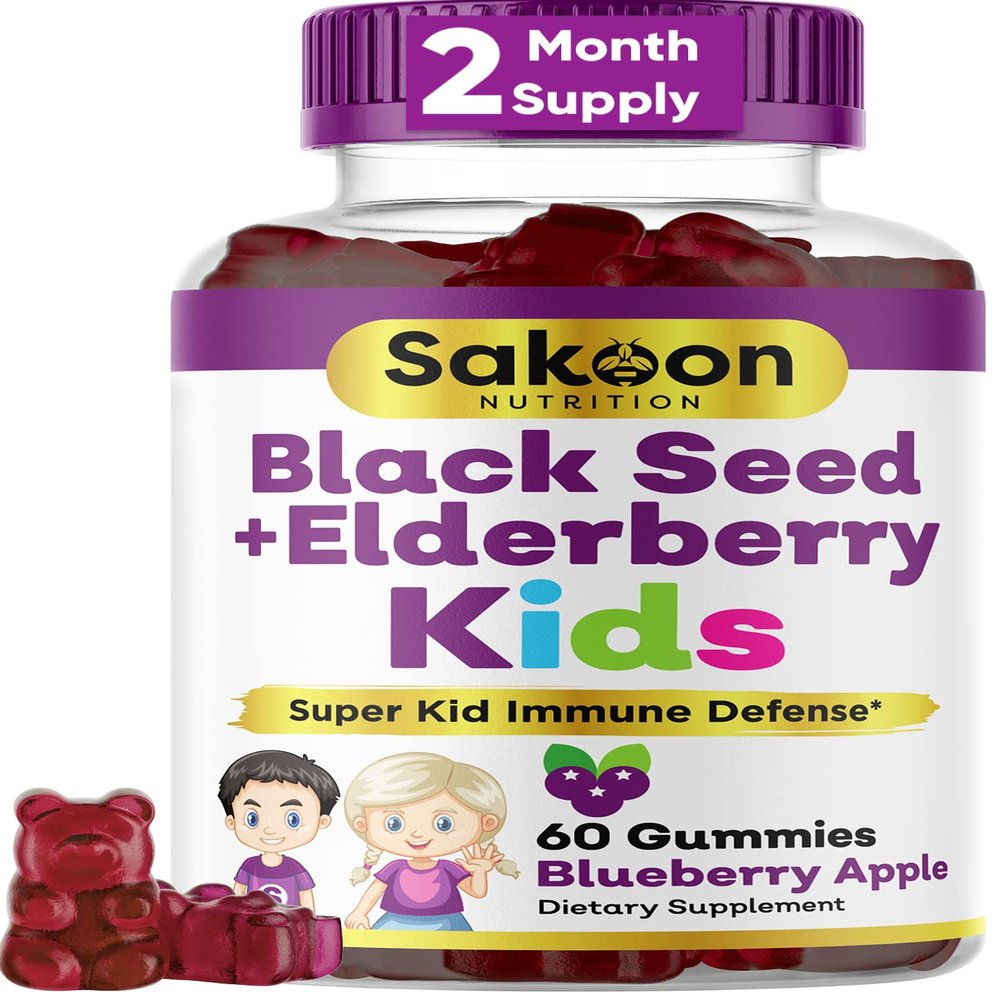 Sakoon nutrition Elderberry & Black Seed Oil Gummies for Kids, Immune Support, with Vitamin C and Zinc, Delicious Berry Flavor, 60 Gummies