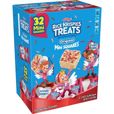 Rice Krispies Treats Mini Marshmallow Snack Bars, Valentine's Day Treats, Kids Snacks, Original with Holiday Sprinkles, 12.4oz Box (32 Bars)