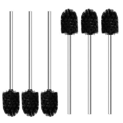 6PCS Toilet Brush Plastic Toilet Brushes Toilet Bowl Cleaner Brush Toilet Replacement Brush Bathroom Cleaning Brushes with Stainless Steel Handle. (Black)