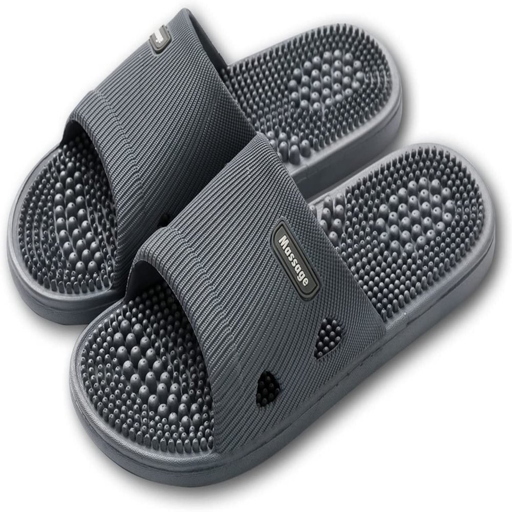 HQSLPS Massage Slippers Acupressure Foot Open Toe Reflexology Sandals Relief Neuropathy Arthritis Plantar Foot Pain Plantar Fasciitis Slippers Women Men Indoor Non-Slip(Size:8-8.5,Color:Gray)