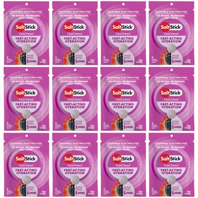 SaltStick Electrolyte FastChews - 120 Count Mixed Berry Flavor - Chewable Electrolyte Tablets for Hydration, Salt Tabs - 10 Count (Pack of 12)