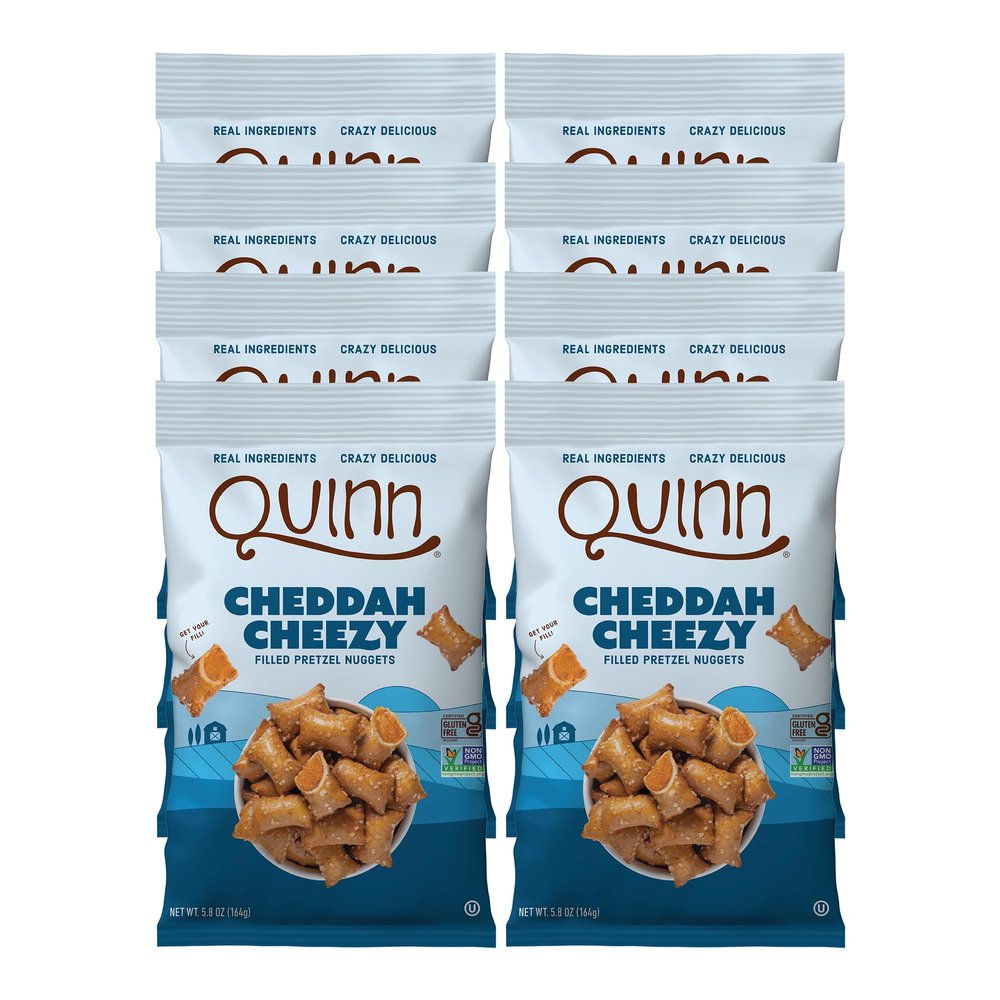 Quinn Cheddah Cheezy Filled Pretzel Nuggets - Made with Real Ingredients, Whole Grain Sorghum, Sea Salt, Vegan, Gluten Free, Dairy Free, Non-GMO - 5.8 Oz (Pack of 8)