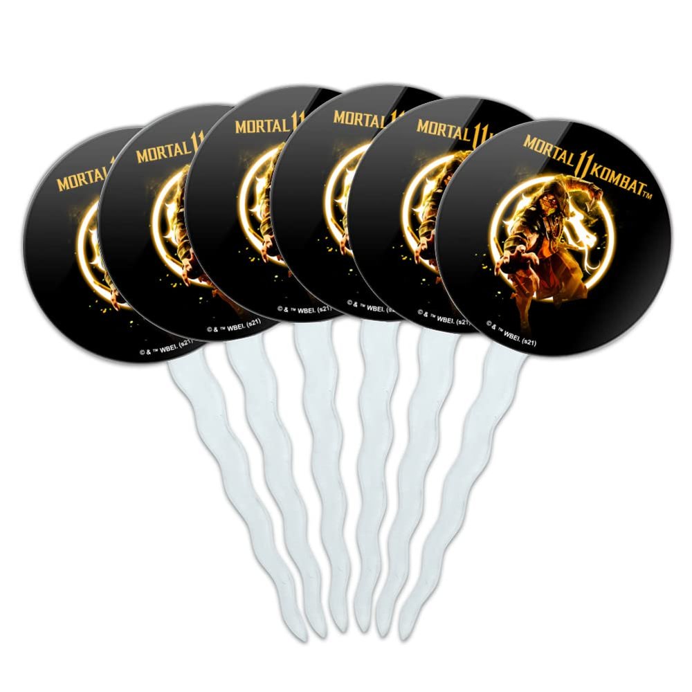 MK11 Scorpion Glowing Logo Cupcake Picks Toppers Decoration Set of 6