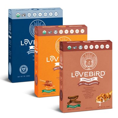 Lovebird Organic Cereal That Actually Tastes Good - 100% Real Food & Healthy Gluten Free Cereal, No Refined Sugar, Paleo, Keto Friendly Healthy Snacks for Kids, Adults - Variety, 3-Pack